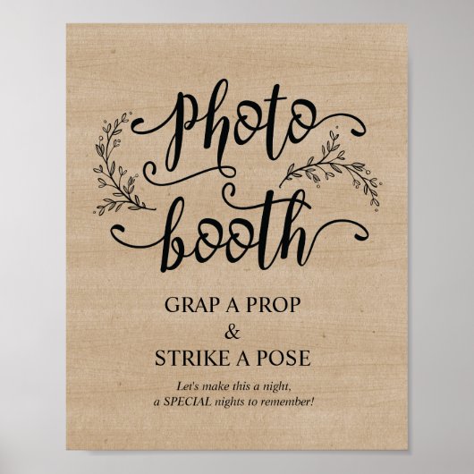 Bruiloftsfoto booth bord met rustieke wijnranken poster (Voorkant)