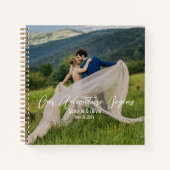 Bruiloftsfoto, Elegant Goud en Wit Script Notitieboek (Voorkant)