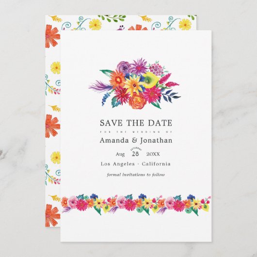Bruiloftsfoto 'Floral Fiesta' Save The Date (Voorkant / Achterkant)