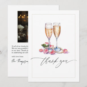 Bruiloftsfoto met Parels, Bloemblaadjes en Prosecc Bedankkaart