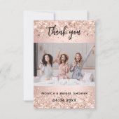 Bruiloftsfoto met roze gouden glitter bedankkaart (Voorkant)