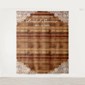 Bruiloftsfoto met rustieke houten & witte kant wandkleed (Voorkant)