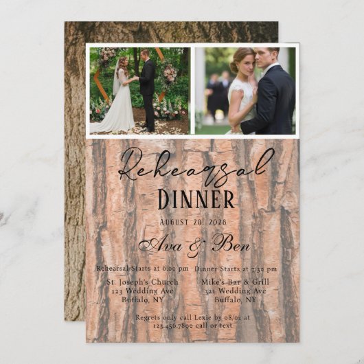 Bruiloftsfoto Oefendiner met Boomschors in Landeli Kaart (Voorkant / Achterkant)