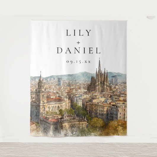 Bruiloftsfotobehang Barcelona Wandkleed (Voorkant)