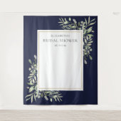 Bruiloftsfotobehang met marineblauw gebladerte wandkleed (Voorkant)