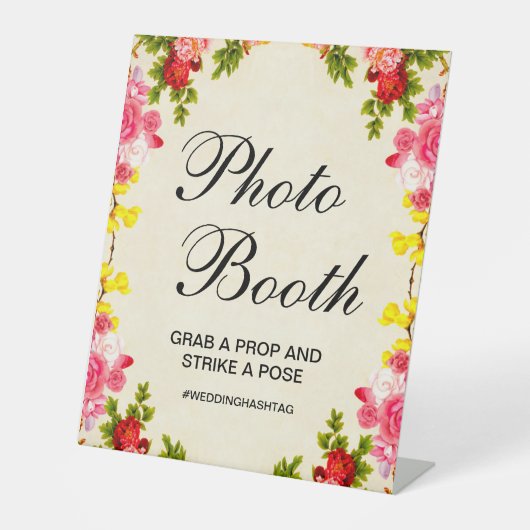 Bruiloftsfotocabine met levendige bloemen reclamebord met voetstuk (Voorkant)