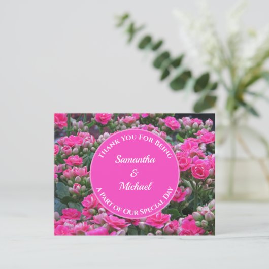 Bruiloftsgast Bedankt Roze Bloemen Waardering Briefkaart (Staand voorkant)