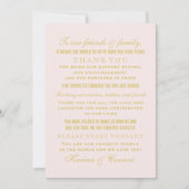 Bruiloftsgast Blush en Goud Bedankkaart (Voorkant)