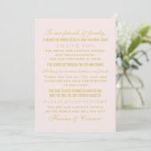 Bruiloftsgast Blush en Goud Bedankkaart (Staand voorkant)