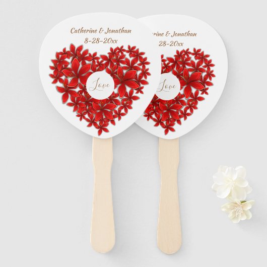 Bruiloftsgasten Floral Heart Love Modern Romantisc Handwaaier (Voorkant en achterkant)