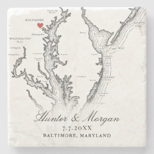Bruiloftsgeschenk Baltimore MD Chesapeake Bay kaar Stenen Onderzetter
