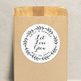Bruiloftsgeschenk met loverenkrans Laat Liefde Gro Ronde Sticker