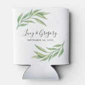 Bruiloftsgeschenk met waterverf groen en bladeren blikjeskoeler (Achterkant)