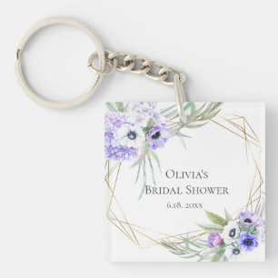 Bruiloftsgeschenk Violet Anemone Bloemboeket Sleutelhanger