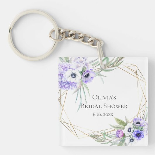 Bruiloftsgeschenk Violet Anemone Bloemboeket Sleutelhanger (voorkant)