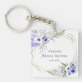 Bruiloftsgeschenk Violet Anemone Bloemenboeket Sleutelhanger (voorkant)