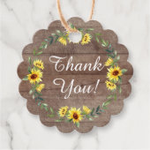 Bruiloftsgeschenklabel met rustieke zonnebloem bedankjes labels (Voorkant)