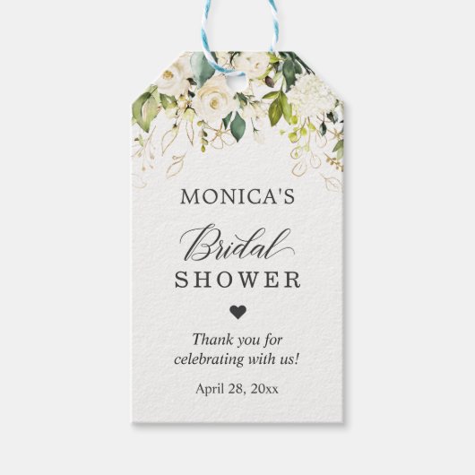 Bruiloftsgroen Blanke Roos Bloemen Cadeaulabel (Voorkant)