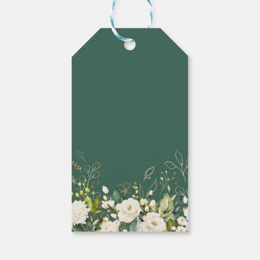 Bruiloftsgroen Blanke Roos Bloemen Cadeaulabel (Achterkant)