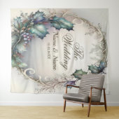 Bruiloftsgroene Paarse Bladeren Rustiek Elegant Wandkleed (In Situ (horizontaal))