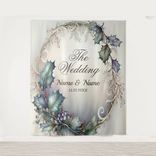 Bruiloftsgroene Paarse Bladeren Rustiek Elegant Wandkleed (Voorkant)