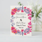 Bruiloftsinvitaties met levendige botanische bloem kaart (Staand voorkant)