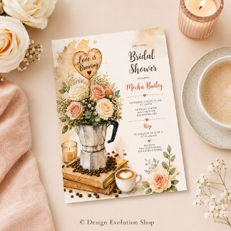 Bruiloftsinvitaties met 'Love Is Brewing' (Liefde Kaart