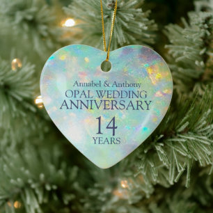 Bruiloftsjubileum Opal 14e hart foto ornament