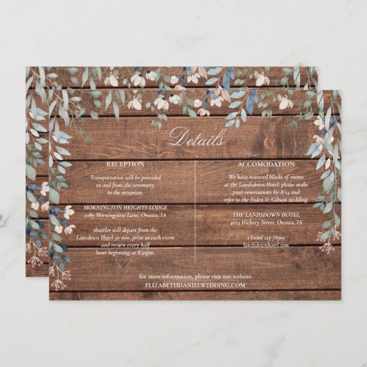 Bruiloftskaart met bloemencascade in rustieke hout kaart (Voorkant / Achterkant)