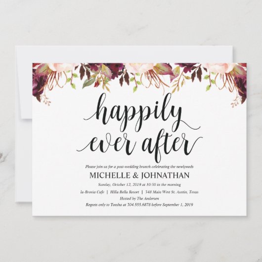 Bruiloftskaart na de bruiloft in robuuste Bourgond Kaart (Voorkant)