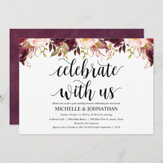 Bruiloftskaarten na de bruiloft in rustieke Bourgo Kaart (Voorkant / Achterkant)