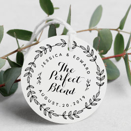 Bruiloftskoffie met loofkrans Het Perfecte Mengsel Bedankjes Labels