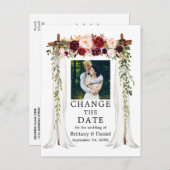 Bruiloftsluifel Bourgogne Bloemen Verander de datu Briefkaart (Voorkant / Achterkant)