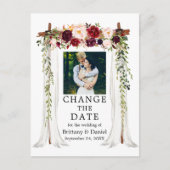 Bruiloftsluifel Bourgogne Bloemen Verander de datu Briefkaart (Voorkant)