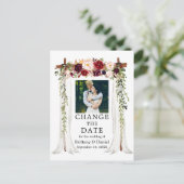 Bruiloftsluifel Bourgogne Bloemen Verander de datu Briefkaart (Staand voorkant)