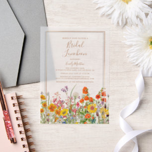 Bruiloftslunch Boho Kleurrijke Wilde Bloemen Vellum Uitnodigingen