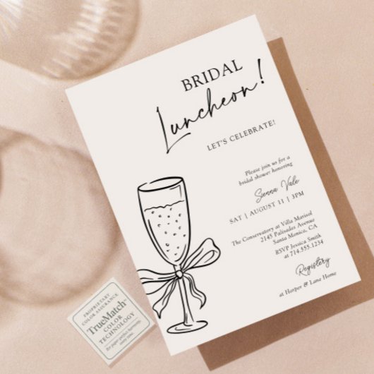 Bruiloftslunch Champagne Zwarte Strik Bruidsbeurs Kaart