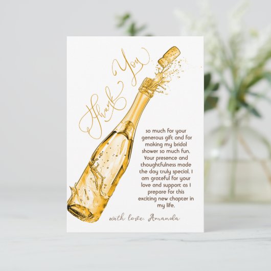 Bruiloftslunch en bubbels Gouden Elegante Bruidsdi Bedankkaart (Staand voorkant)