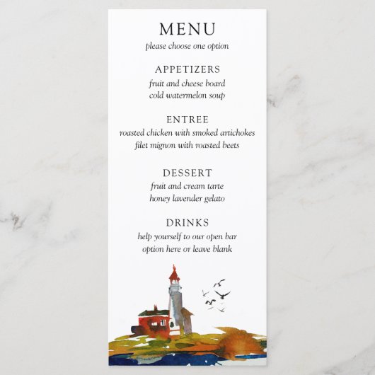 Bruiloftsmenu 'By The Sea' Menu (Voorkant)