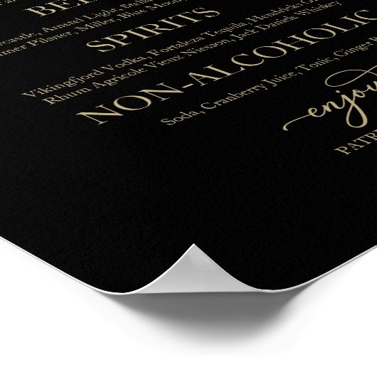 Bruiloftsmenu gouden script zwarte bruiloft bord poster (Hoek)