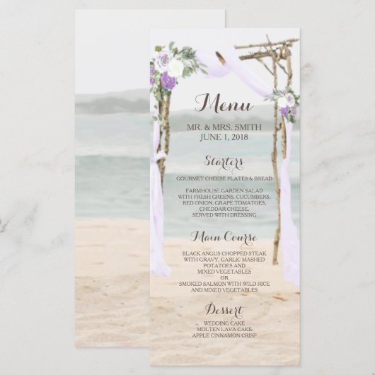 Bruiloftsmenu kaart Strand Arbor Lavendel (Voorkant / Achterkant)