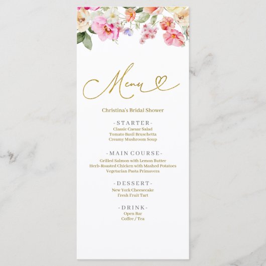 Bruiloftsmenu 'Liefde in Bloei' Menu (Voorkant)