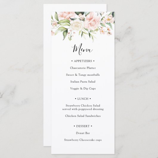 Bruiloftsmenu met blozende tinten en groen menu (Voorkant / Achterkant)