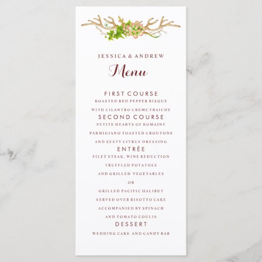 Bruiloftsmenu met Rustieke Geweien & Wilde Bloemen Menu (Voorkant)