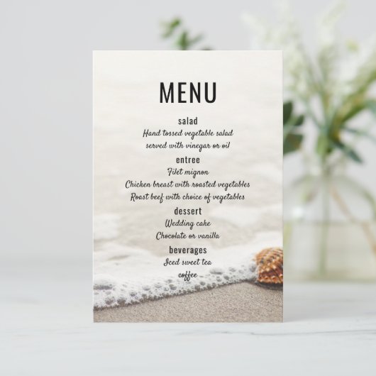 Bruiloftsmenu met strandgolven kaart (Staand voorkant)