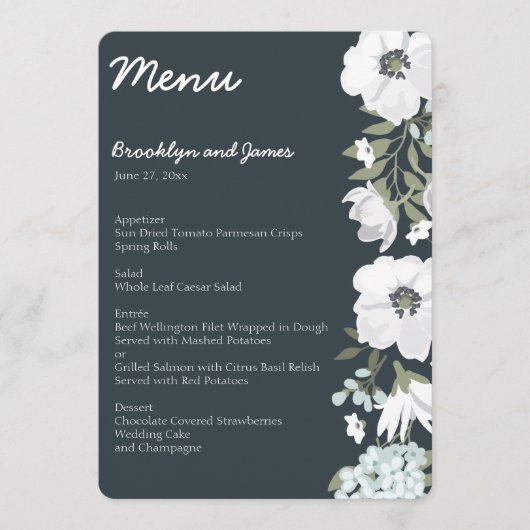 Bruiloftsmenu met witte bloemen menu (Voorkant)