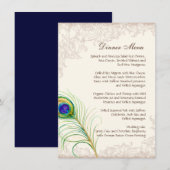 Bruiloftsmenu Vintage Pauwveer Gegraveerd Menu (Voorkant / Achterkant)