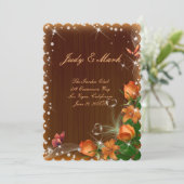 Bruiloftsmenukaart met rozen en vlinders van donke kaart (Staand voorkant)