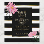 Bruiloftsmousserende wijn Roze Bloemen Zwart Wit S Etiket (Enkel label)