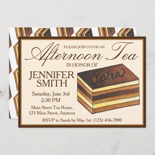 Bruiloftsontbijt met operacake-thee kaart (Voorkant / Achterkant)